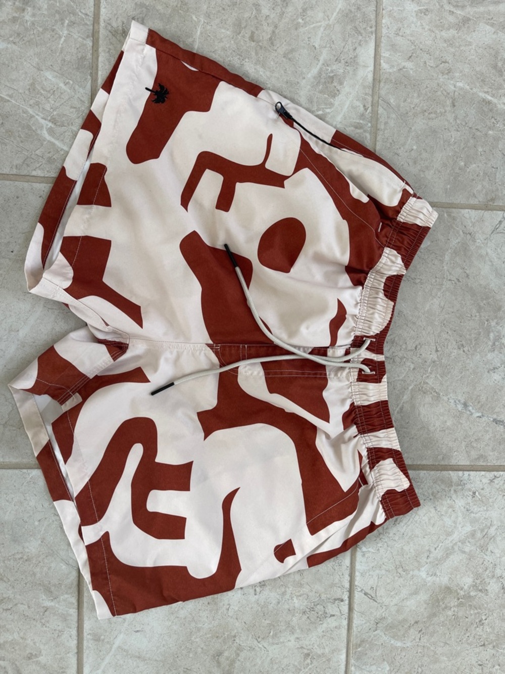 OAS Men's Brown and White Abstract Print Swim Shorts